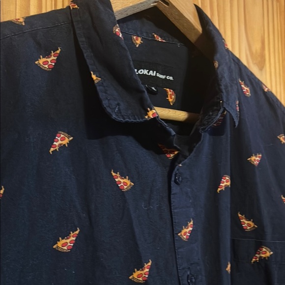 Molokai Surf Co NEW Men's Size XL Dark Blue Pizza Print Button Down Shirt - Picture 3 of 8
